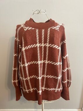 Maurices Rust and Cream Plaid Turtleneck Sweater